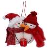 Schneemannpaar mit Geschenk, Filz-Baumbehang
