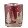 Teelichtglas "Hirsche im Wald" rot, 10 cm