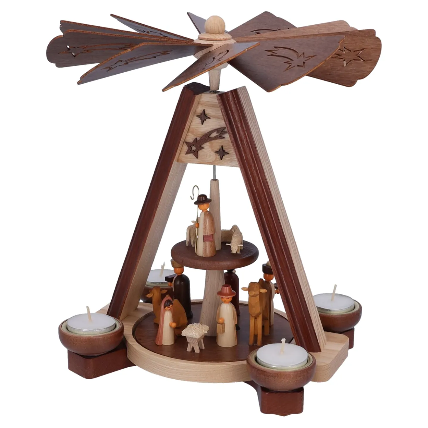 Teelicht-Pyramide "Krippe mit Hirte"