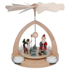 Teelicht-Pyramide "Weihnachtsmann mit Engel"