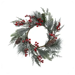 Tür- oder Tischkranz mit roten Beeren und Zapfen