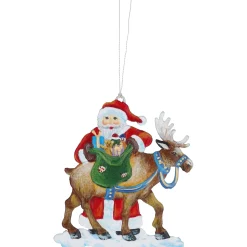 Weihnachtsmann mit Rentier, Zinn-Baumbehang