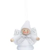 Weihnachtswichtel auf Glocke, weiß, Holz-Baumbehang