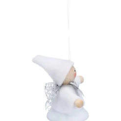 Weihnachtswichtel auf Glocke, weiß, Holz-Baumbehang
