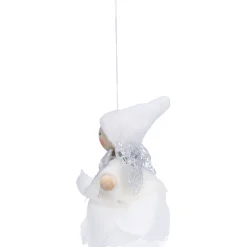 Weihnachtswichtel auf Rose, weiß, Holz-Baumbehang