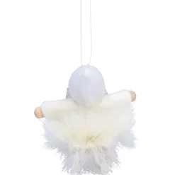 Weihnachtswichtel auf Schlitten, weiß, Holz-Baumbehang