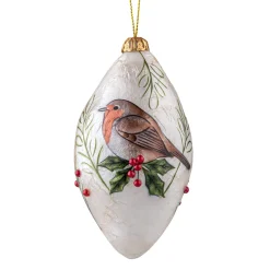 Zapfen aus Perlmutt Rotkehlchen auf Zweig, 6 cm